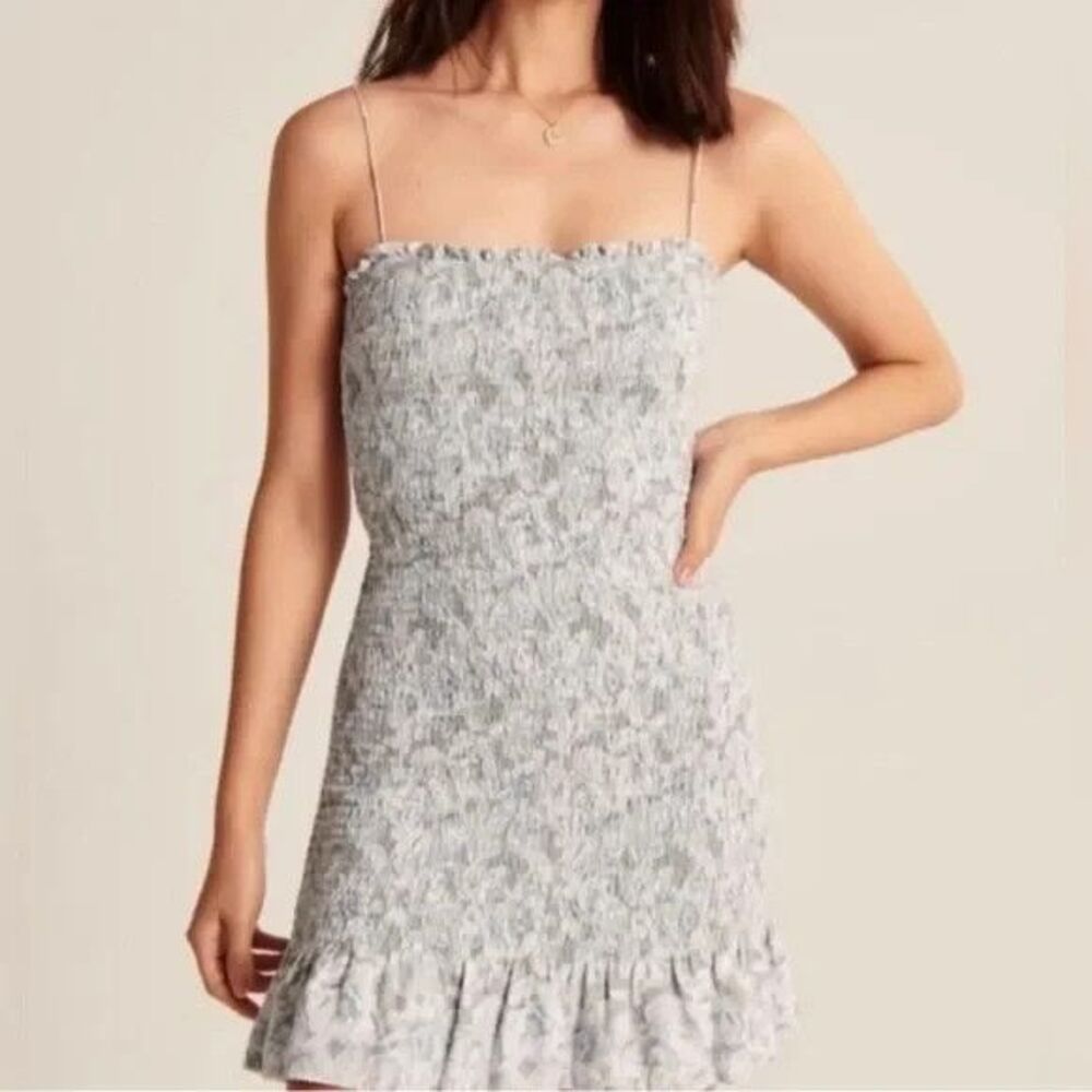Abercrombie & Fitch Smocked Mini Sundress w Tie Back Green & Blue Floral XLT